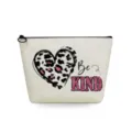 Portable canvas cosmetic bag travel makeup pouch with leopard heart and letter print. - Black White Heart Letter Print Style (sn3344)