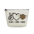 Portable canvas makeup bag with cute leopard mask graphic and stylish letter print design. - Gesture Heart Mask Print Style (sn3345)