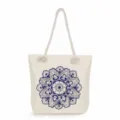 Large capacity canvas tote bag with blue floral print and rope handles for daily use. - Retro Mandala Floral Style (ms3574)
