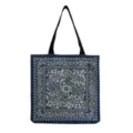 Blue floral print canvas tote bag, stylish womens casual shoulder handbag for daily shopping use. - Vintage Paisley Blue Style (hm3580)