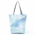 Blue marble pattern tote bag detail view showing watercolor abstract design with gold accents. - Blue White Marble Style (hl8972)
