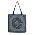 Detailed view of vintage blue canvas tote bag showcasing traditional phoenix pattern print design. - Chinese Double Phoenix Style (hm3581)