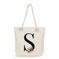Segeltuch Tragetasche mit schwarzem Buchstaben S und Blumenmuster, Strandtasche gross. - Buchstabe S (ms2476)