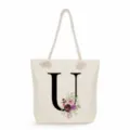 Große Canvas Tragetasche mit Buchstabe U und Blumenmuster lässige Strand Schultertasche - Buchstabe U (ms2478)
