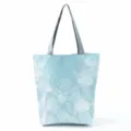 Blue marble pattern tote bag, casual large capacity shoulder bag with grey handles for daily use. - Fresh Blue-Green Marble Style (hl8977)