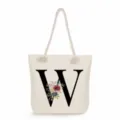 Segeltuch Tragetasche mit Buchstabe W und Blumenprint, große Strand Schultertasche. - Buchstabe W (ms2480)