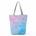Abstract pink and blue fluid art pattern detail on lightweight daily shoulder tote bag. - Pink-Blue Abstract Texture Style (hl8979)