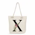 Leinwand Tragetasche Damen Schulter Strandtasche mit Blumen Buchstabe X Druck Alltag - Buchstabe X (ms2481)