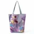 Detail view of the abstract floral print tote bag featuring elegant golden lines and grey handles. - Abstract Floral Gold Line Style (hl8980)