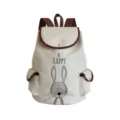 Canvas backpack with cute bunny print and brown leather trim, casual daypack for students. - Rabbit Pattern Style (sj3063)