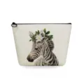 Cute zebra floral print canvas cosmetic bag with black zipper, perfect for daily travel storage. - Zebra Print (sn2769)