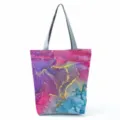 Detailed view of the abstract colorful print tote bag, featuring fluid art design. - Rainbow Fluid Spot Style (hl8983)