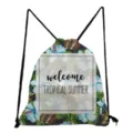 Tropical floral print drawstring backpack, casual summer style lightweight beach gym bag. - Tropical Flower Butterfly Style (sk4801)