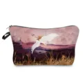 Japanese style crane printed cosmetic bag portable makeup storage pouch for daily use. - Ukiyo-e Landscape Style (hz2155)