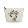 Detail shot of the portable travel cosmetic bag featuring cute lamb and floral print. - Lamb Print (sn2770)