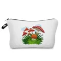 Cute cartoon mushroom print cosmetic bag, portable makeup pouch with zipper and strap. - Cartoon Mushroom and Grass Print Style (hz0372)