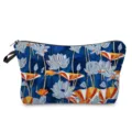 Close-up detail of cosmetic pouch featuring blue ukiyo-e lotus floral print and sturdy zipper. - Lotus Style (hz2159)