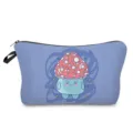 Close-up view of the adorable cartoon mushroom print and durable zipper on this blue pouch. - Cute Mushroom Girl Print Style (hz0373)