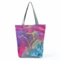 Abstract print tote bag with stylish watercolor ink pattern and comfortable shoulder straps. - Pink-Purple-Blue Smudge Style (hl8987)