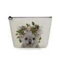 Cute koala floral print cosmetic bag, portable canvas travel makeup pouch for storage. - Koala with Wreath Print (sn2773)