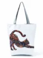 Sac à bandoulière imprimé chat floral fourre-tout en toile sac à main pratique pour voyage quotidien - Style Chat Mandala Floral Coloré (hl2972)