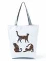 Sac à bandoulière imprimé chat floral cabas en toile mignon sac à main de voyage style décontracté - Style Trois Chats Colorés (hl2973)