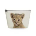 Detail view of the portable canvas makeup bag featuring a cute baby lion cub print design. - Lion Portrait Print (sn2778)