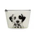 Close-up detail of the canvas cosmetic pouch featuring a cute dalmatian puppy print zipper. - Dalmatian Portrait Print (sn2779)