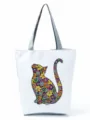 Sac cabas en toile avec imprimé chat floral, élégant sac à épaule pour tous les jours. - Style Silhouette Chat Collage Fleurs Colorées (hl2975)