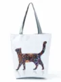 Sac cabas blanc avec imprime chat floral colore, sac a main pratique pour tous les jours. - Style Chat Art Texture Florale (hl2976)