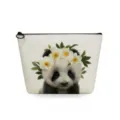Cute baby panda flower crown canvas cosmetic bag portable zipper makeup pouch travel storage bag - Young Panda Print (sn2784)
