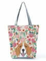 Gros plan détaillé du visage de chien beagle mignon et de l'imprimé floral vintage sur le sac. - Style Beagle Dessin Animé Floral Rétro (hl2990)