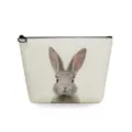 Portable linen cosmetic pouch featuring a realistic grey rabbit print, perfect for travel and daily use. - Grey Little Rabbit Print (sn2788)