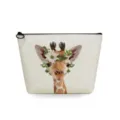 Cute giraffe floral print cosmetic bag, portable canvas makeup pouch for travel and daily use. - Giraffe Wreath Print (sn2789)