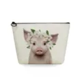 Canvas makeup bag with cute pig flower print, portable travel wash pouch for daily use. - Little Pig with Wreath Print (sn2790)