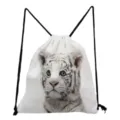 Lichte sporttas met trekkoord en witte tijger print, casual rugzak voor school en dagelijks. - Witte Tijger Stijl (sk2767)