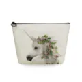 Canvas cosmetic bag featuring a charming floral unicorn print, ideal for travel and daily use. - Unicorn Floral Print (sn2791)