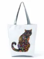 Sac à Main Cabas Fourre-Tout en Toile Imprimé Chat Floral pour Voyage et Loisirs - Style Carlin Croquis Lunettes Chic Nœud Papillon Écossais (hl2996)