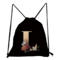 Kordelzug Rucksack schwarzer Turnbeutel mit Buchstaben L und Blumenmuster casual - Buchstabe L Blumenmuster Stil (sk3242)