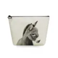 Detailed view of the cute donkey print canvas cosmetic bag zipper closure portable pouch. - Donkey Print (sn2796)