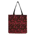 Elegante Tragetasche aus Canvas mit rotem Rosenmuster, wiederverwendbare Einkaufstasche. - Dichte Rote Schwarze Retro Rosen Stil (hm0302)