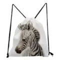 Witte rugzak met trekkoord en schattige zebra dierportretprint voor dagelijks gebruik. - Zebra Portret Stijl (sk2775)
