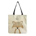 Bolsa tote de lona con lindo estampado de zorro y letras, ideal para compras diarias y uso. - Estilo Zorro (hm3059)