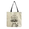 Bolso tote de lona con mapache lindo y asas negras, bolso de hombro informal diario. - Estilo Mapache (hm3060)