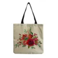 Canvas tote bag with watercolor red roses, reusable shopping bag with black handles. - Retro Watercolor Red Rose Bouquet Style (hm0680)
