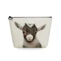 Cute baby goat print canvas cosmetic bag travel makeup pouch portable zipper organizer - Kid Goat Print (sn2801)