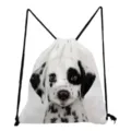Witte trekkoord rugzak met dalmatier print, lichte casual dagtas voor dagelijks gebruik. - Dalmatiër Stijl (sk2779)