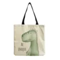 Detalle de impresión de dinosaurio verde de dibujos animados en bolso de lona informal. - Estilo Dinosaurio Cian (hm3063)