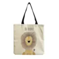 Bolso tote de lona con lindo estampado de león y texto inspirador para uso diario. - Estilo León (hm3064)