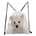 Witte sporttas met trekkoord en schattige dierenprint lichte rugzak voor school en gym - Wit Welp Stijl (sk2785)